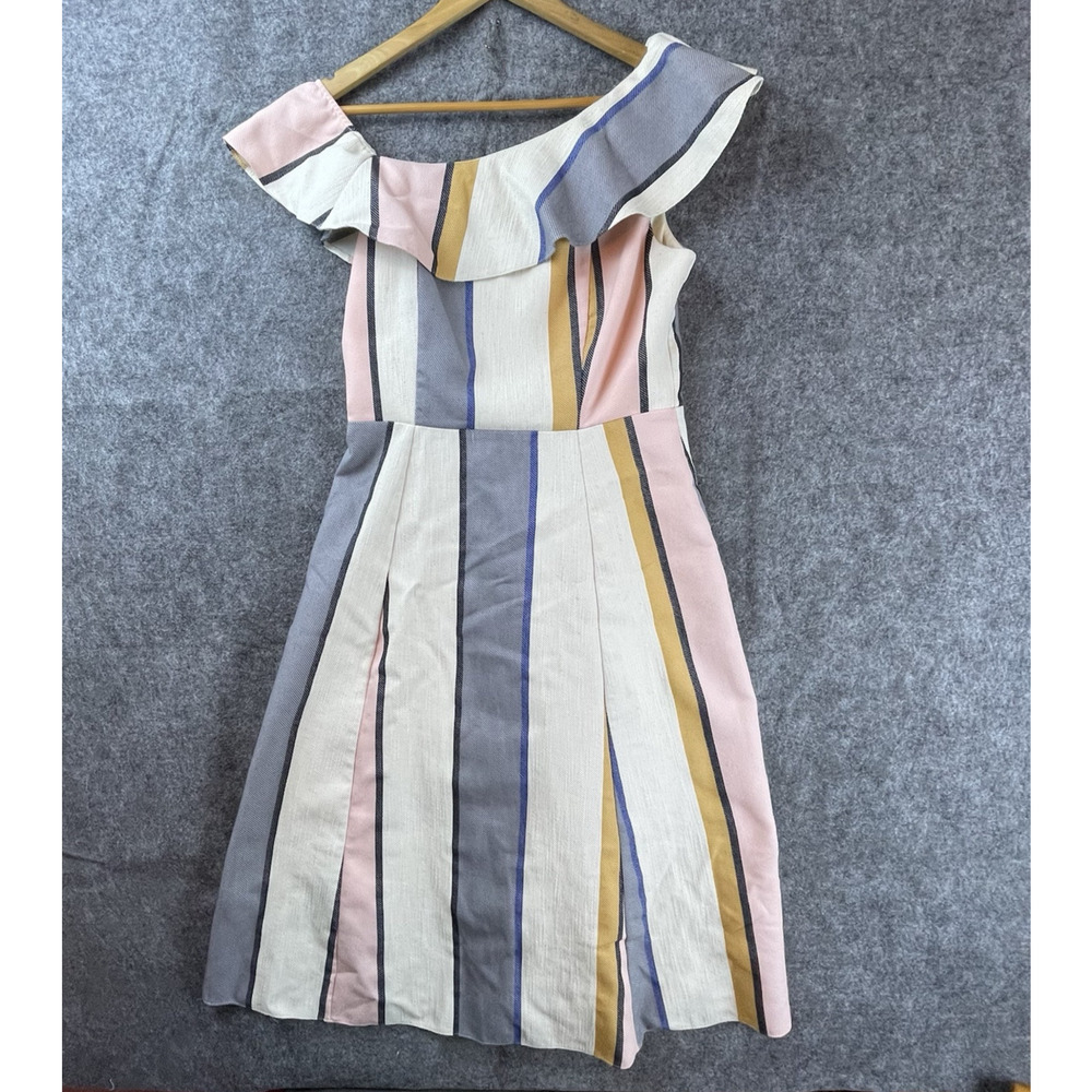 Asos‎ Day Dress 8 Pastel Pink Blue One Shoulder Ruffle Summery Festival Cotton